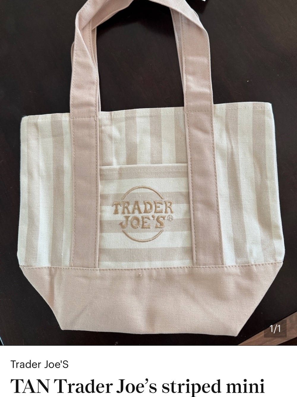 Tan Striped Mini Tote Bag